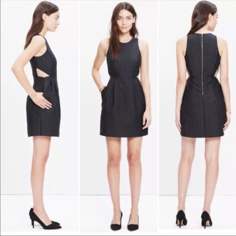 Madewell Nightfall Jacquard Cut Out Dress Black Crew Neck Sleeveless Size 2